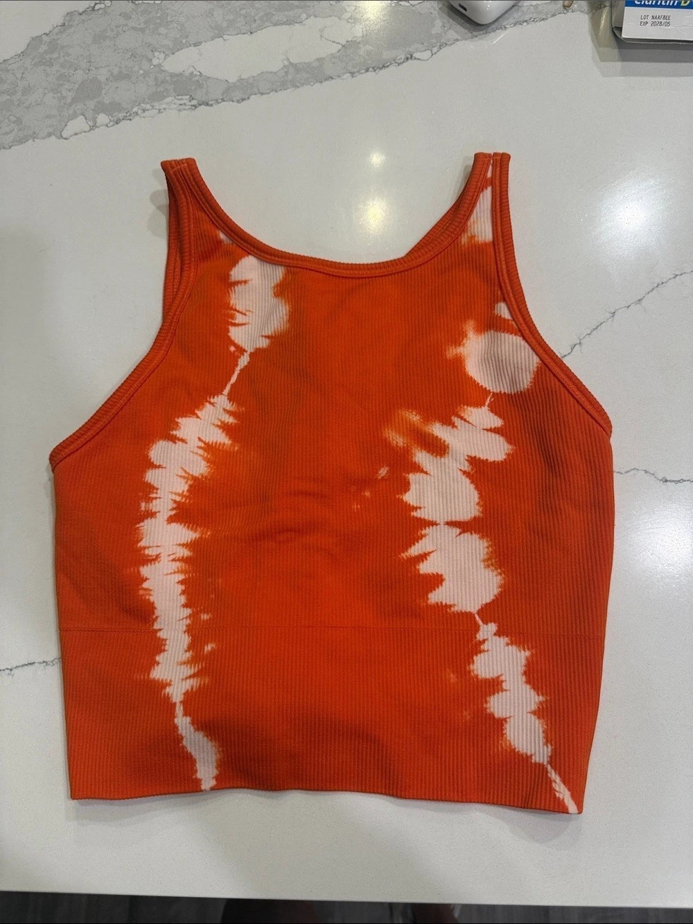 Athleta cropped 15Tie-Dye Tank Top in Orange & White Like New